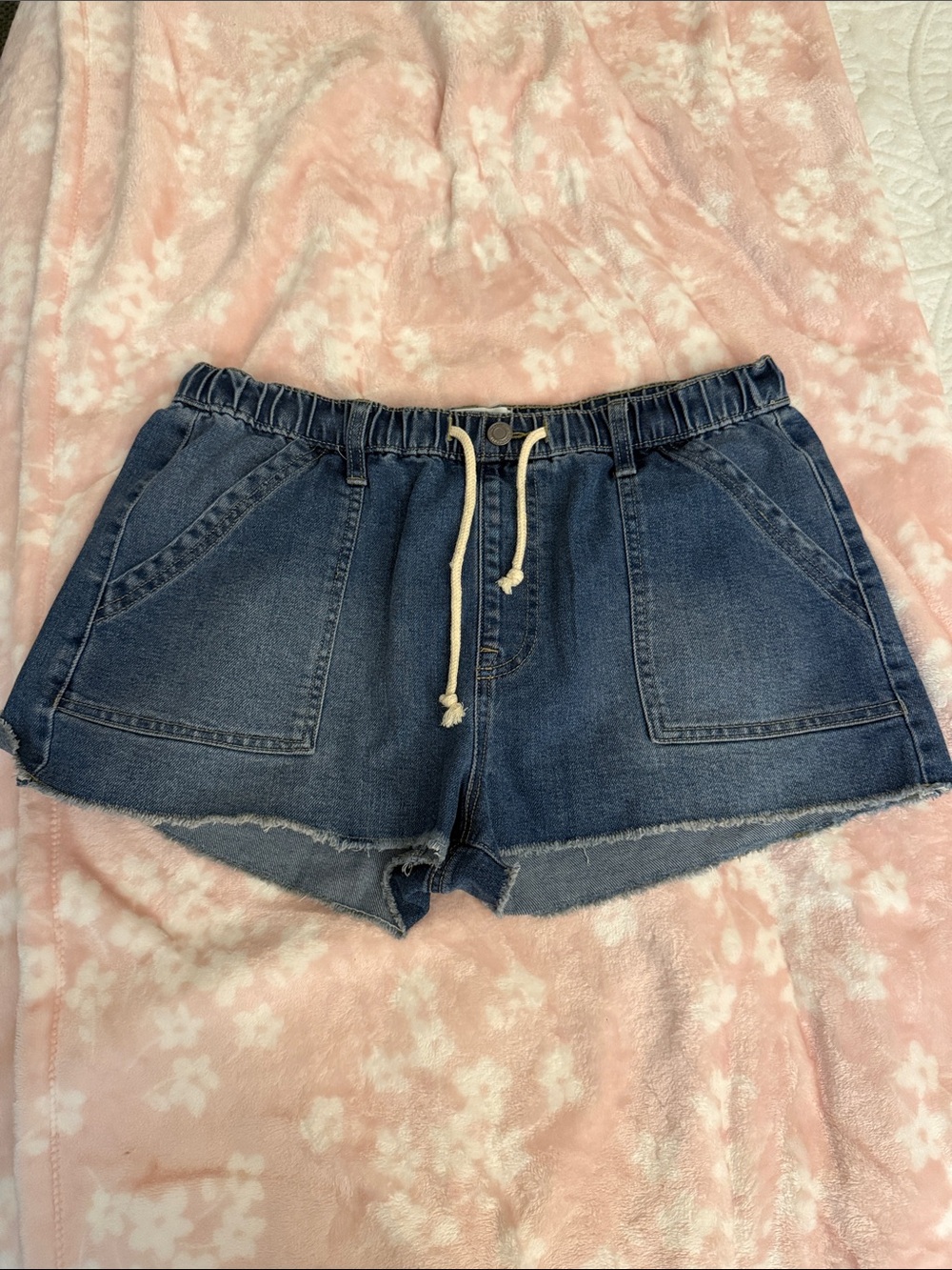 No Boundaries Dark Blue Denim Drawstring Shorts